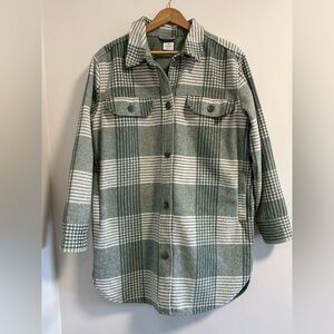 Denver Hayes Green and White Plaid Utility Jacket Women’s M Oversized Fit NWOT